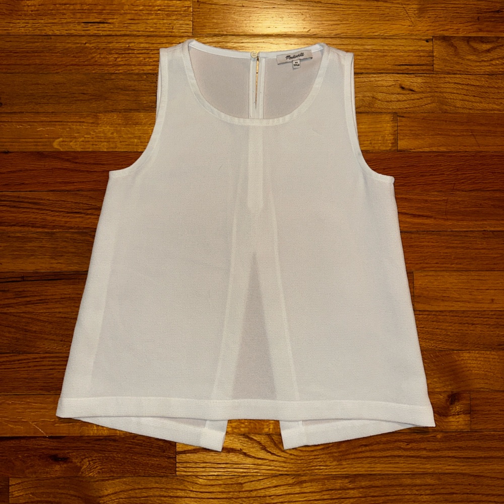Madewell White Textured Sleeveless Daynight Split-Back Tank Size XS